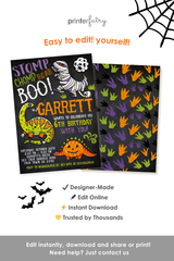 Dinosaurs Halloween Birthday Invitation
