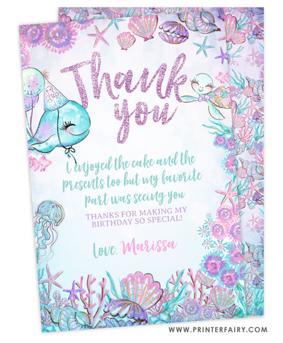 Under The Sea Birthday Party Thank You Card