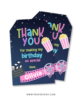 Movie Night Birthday Party Favor Tags