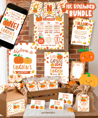 Little Pumpkin 1st Birthday Editable Template Bundle
