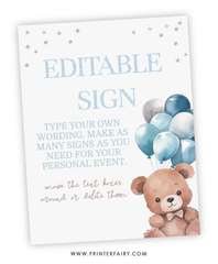 Bear Party Editable Sign