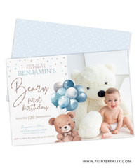 Beary First Birthday Invitation with Photo