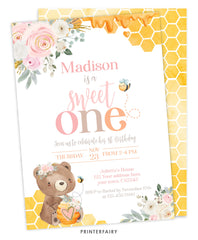 Bees & Bear 1st Birthday Invitation