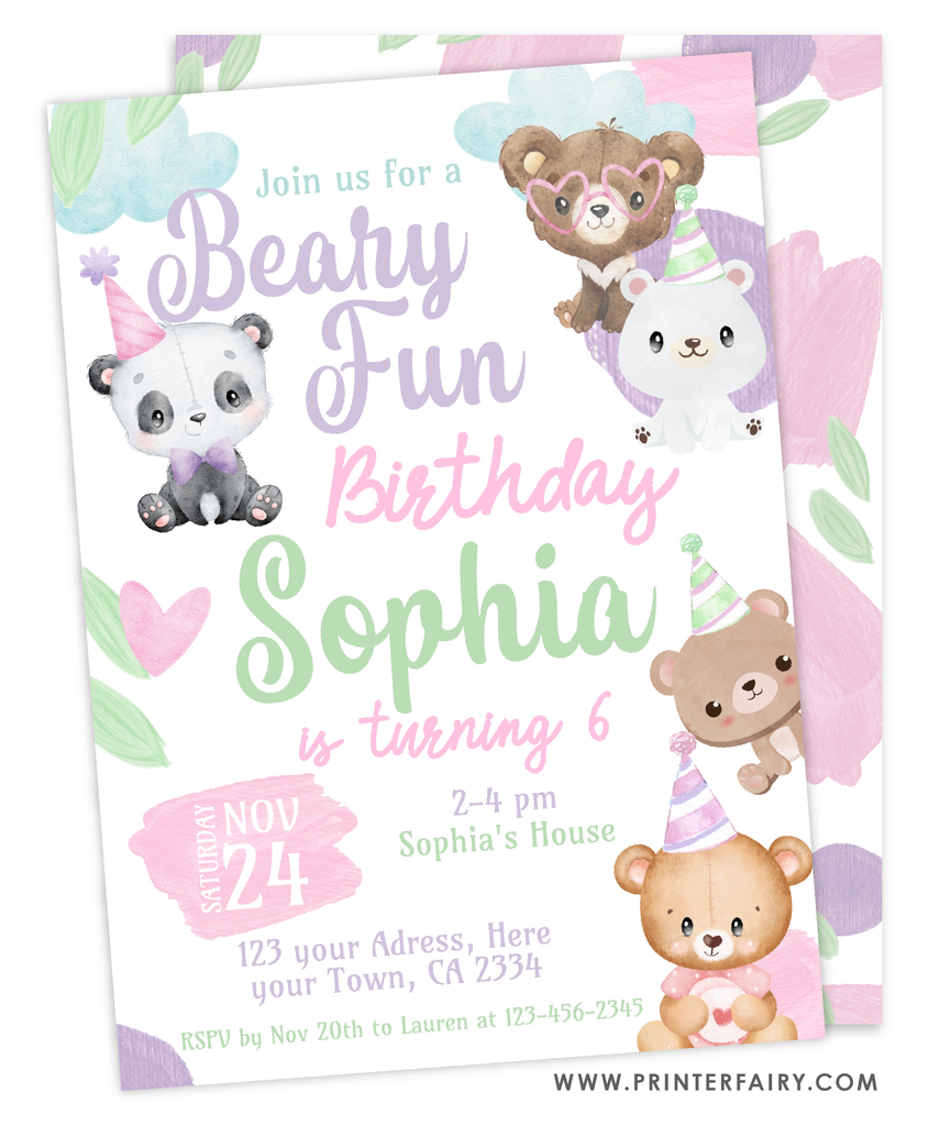 Bears Birthday Party Invitation PrinterFairy