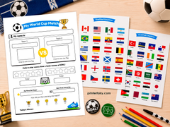 2026 World Cup Printable Activity Sheet for Kids, Soccer Match Tracker, Qualified Country Flags, Soccer Party Game PDF JPG Digital Download