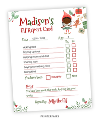 Christmas Elf Report Card