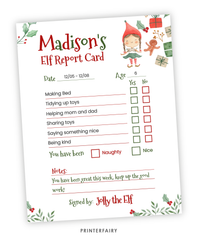 Christmas Elf Report Card