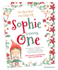 Elf Christmas First Birthday Party Invitation