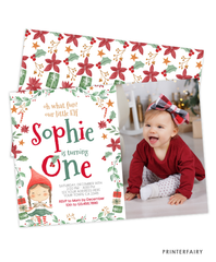 Elf Christmas First Birthday Party Invitation with Photo