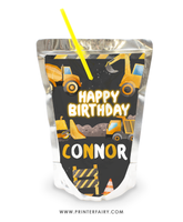Construction Birthday Drink Pouch Label