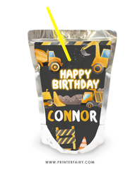 Construction Birthday Drink Pouch Label