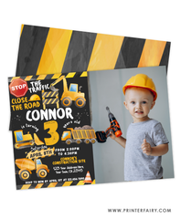 Construction Birthday Invitation with Photo