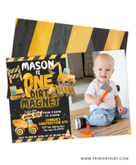 Construction First Birthday Invitation with Photo