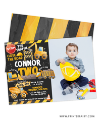 Construction Second Birthday Invitation with Photo