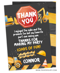 Construction Birthday Thank You Card