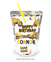 Construction Birthday Drink Pouch Label