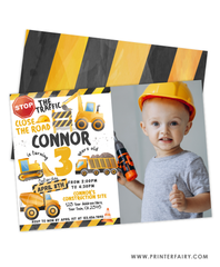 Construction Birthday Invitation with Photo