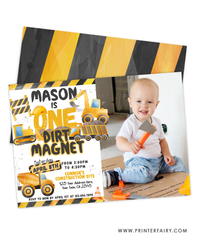 Construction First Birthday Invitation with Photo