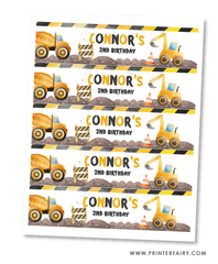 Construction Birthday Water Bottle Labels