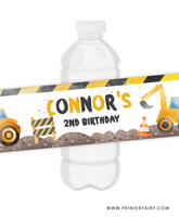 Construction Birthday Water Bottle Labels