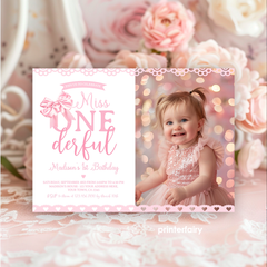 Coquette 1st Birthday Invitation with Photo