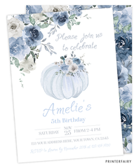 Dusty Blue Pumpkin Birthday Invitation
