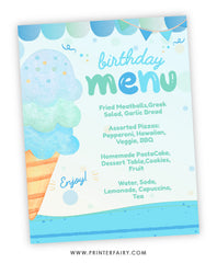 Ice Cream Birthday Menu