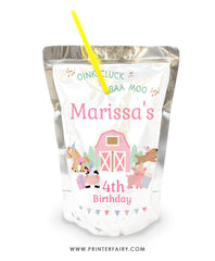 Farm Birthday Party Drink Pouch Label