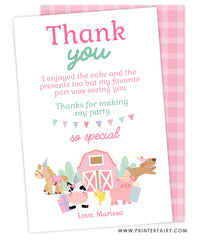 Farm Birthday Party Thank You Card