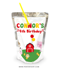 Farm Birthday Party Drink Pouch Label