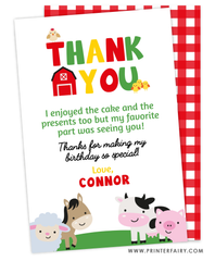 Farm Birthday Party Thank You Card