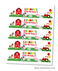 Farm Birthday Party Water Bottle Label