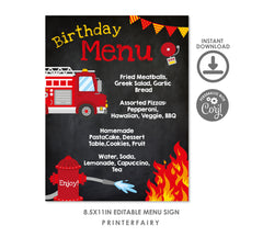 Firefighter Party Menu