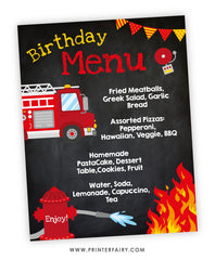 Firefighter Party Menu