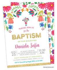 Mexican Flowers Baptism Fiesta Invitation