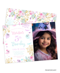 Floral Halloween Birthday Invitation with Photo