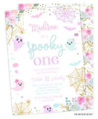 Floral Halloween 1st Birthday Invite