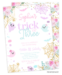 Floral Halloween 3rd Birthday Invitation
