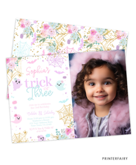 Floral Halloween 3rd Birthday Invitation with Photo