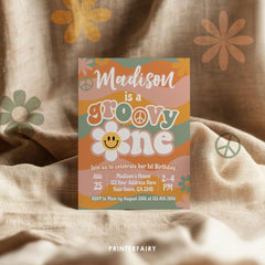 Groovy One First Birthday Invitation