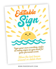 Here Comes the Sun Birthday Party Editable Sign