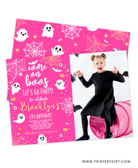 Pink Halloween Birthday Invitation with Photo