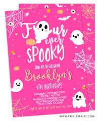 Pink Halloween Fourth Birthday Invitation