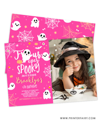 Pink Halloween Fourth Birthday Invitation with Photo