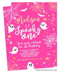 Pink Halloween First Birthday Invitation