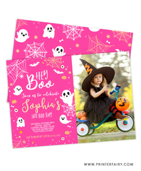 Pink Halloween Third Birthday Invitation with Photo