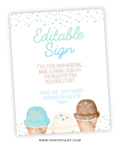 Ice Cream Baby Shower Editable Sign