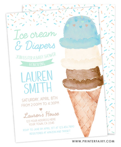 Ice Cream and Diapers Baby Shower Invitation
