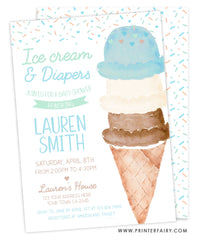 Ice Cream and Diapers Baby Shower Invitation