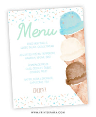 Ice Cream Baby Shower Dinner Menu